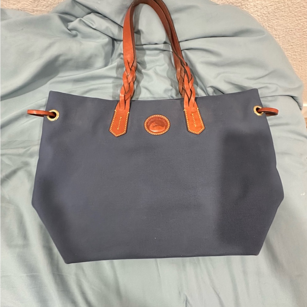 Dooney & Bourke Navy Tote with Brown Leather Handles
